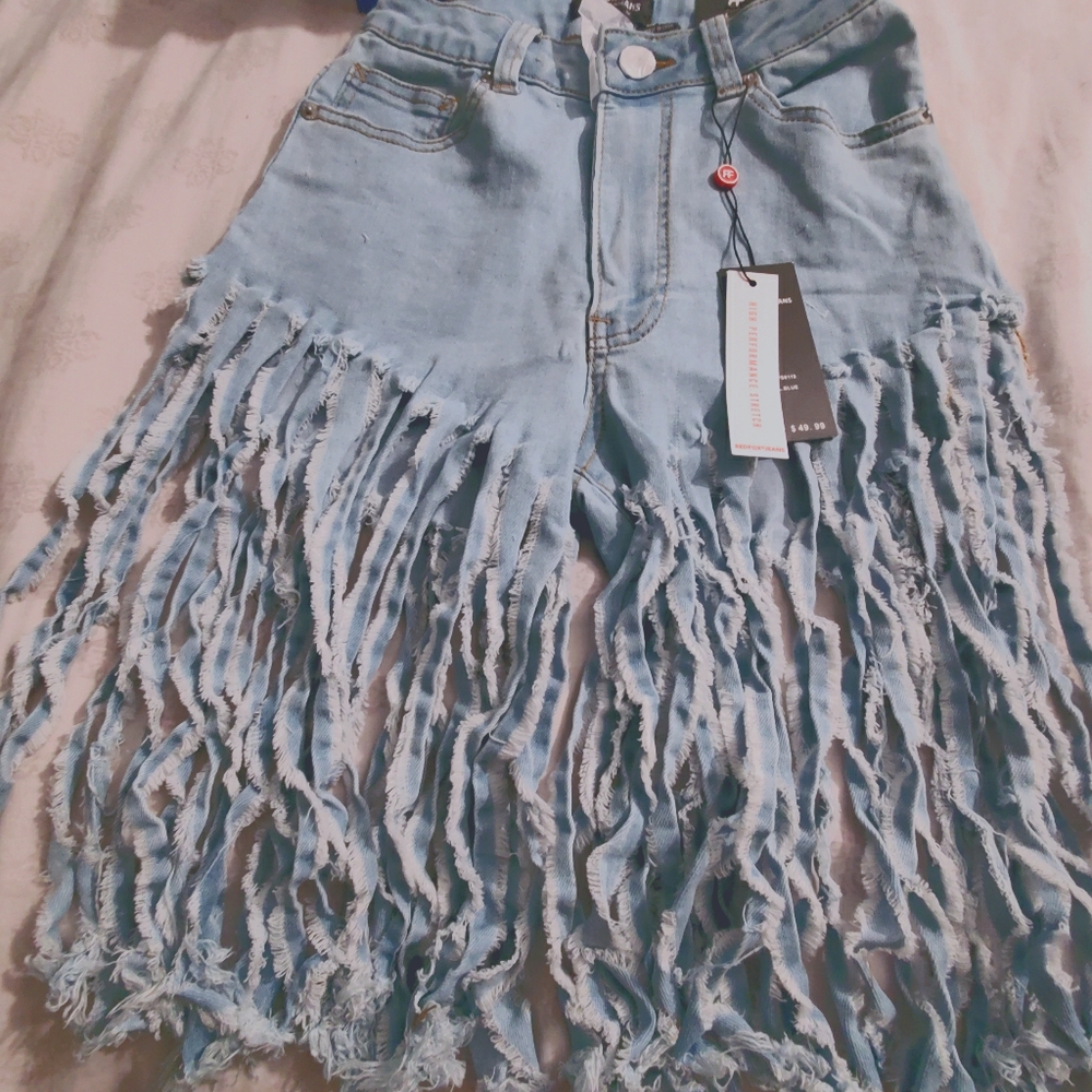 Fringe jean shorts